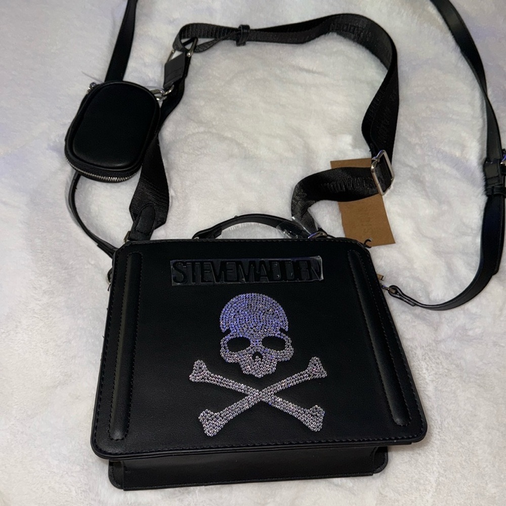 Steve Madden Evelyn Convertible Crossbody Bag - Black/Skull Rhinestone - Picture 1 of 13